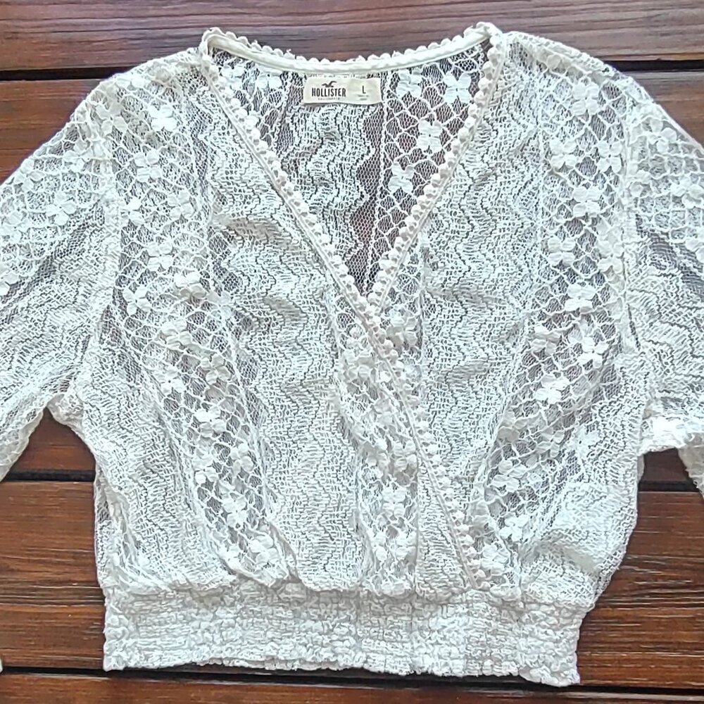 Hollister Boho Lace Peasant Top Large Bell Sleeves Coquette Festival Ren Faire - Picture 7 of 13